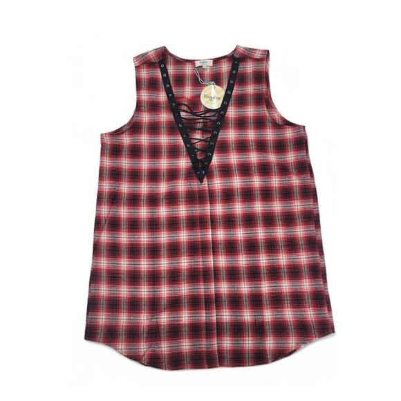 Hayden Los Angeles Plaid Lace-Up Sleeveless‎ Tank Top Women’s L Western Y2K - Picture 1 of 4